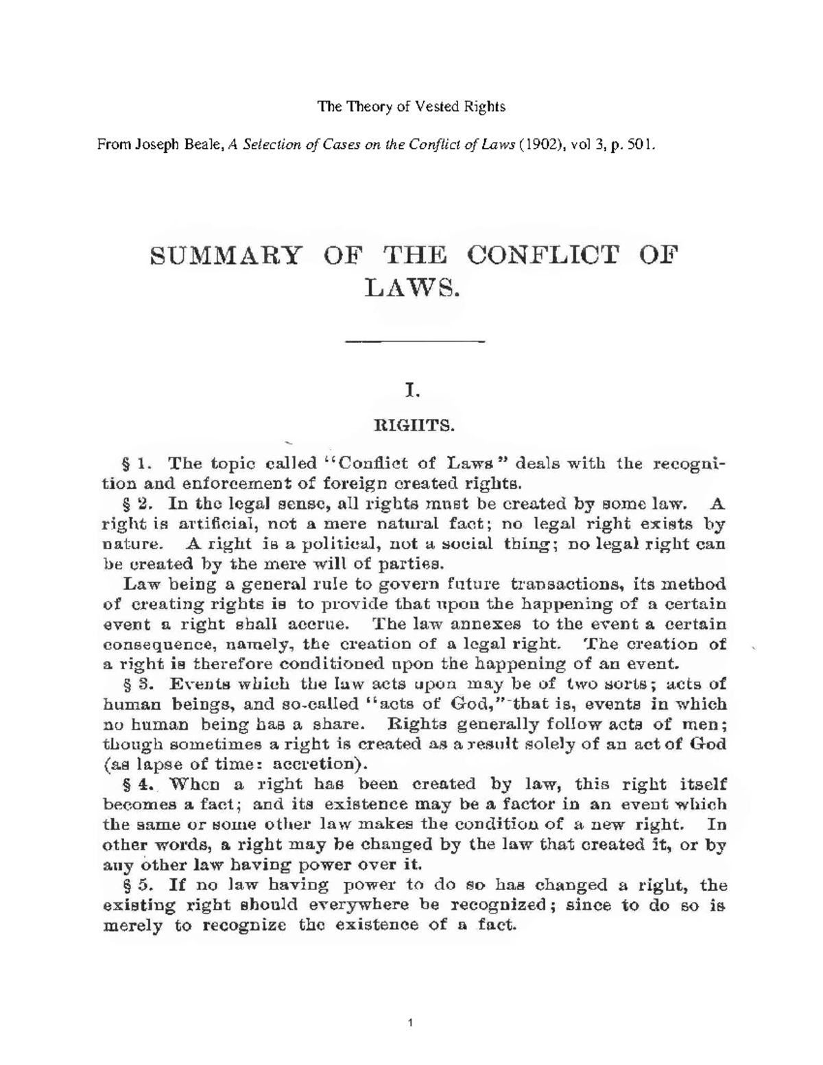 1 - Analyzing the Theory of Vested Rights in Conflict of Laws - Studocu