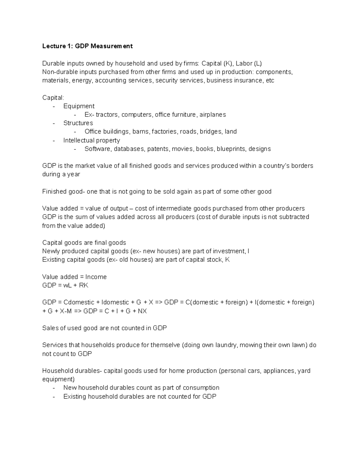 Econ 455 Exam 1 Comprehensive Study Guide on GDP and Inflation - Studocu