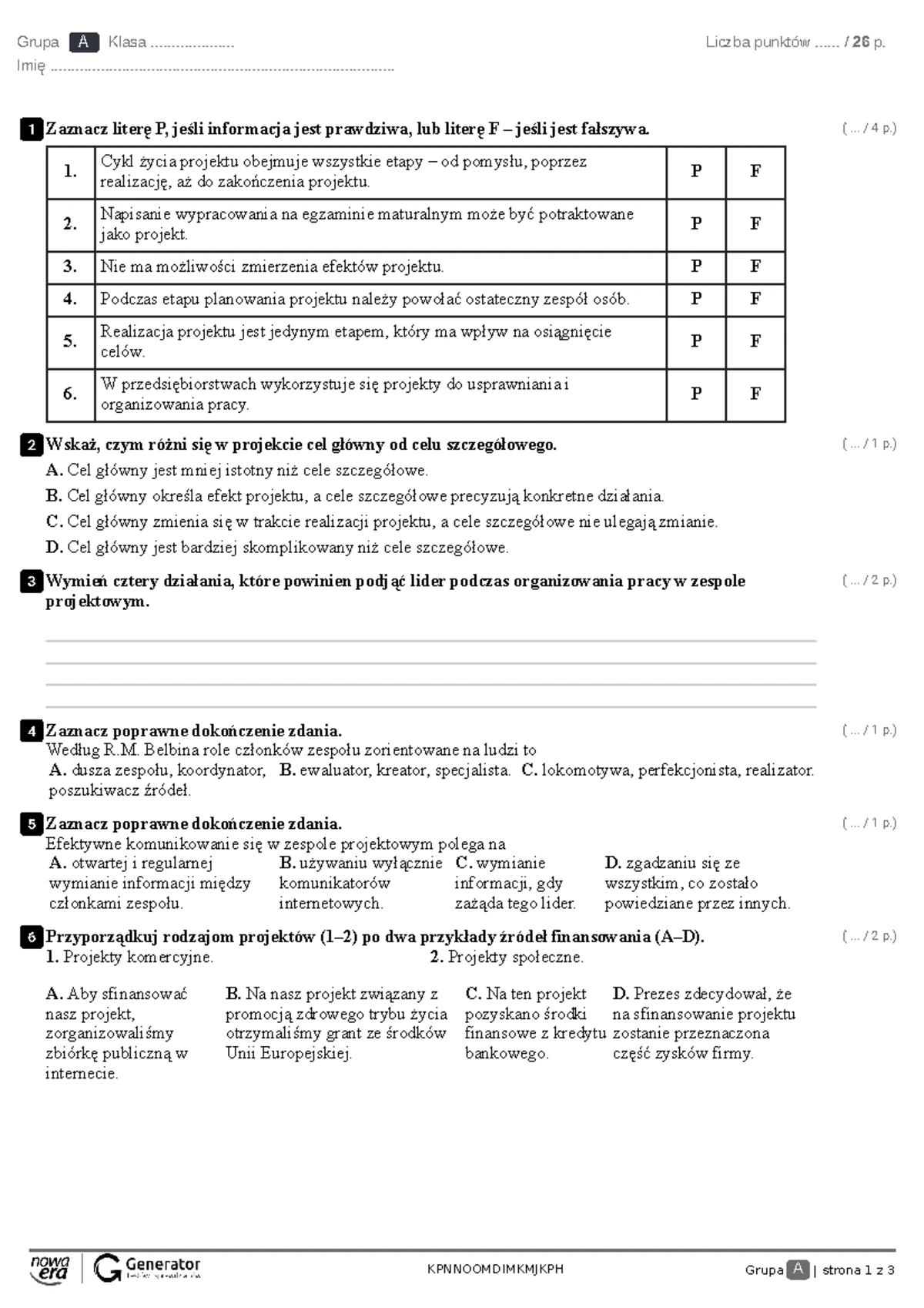Karty Pracy Ucznia z Biznesu i Zarządzania - Osoba Przedsiębiorcza