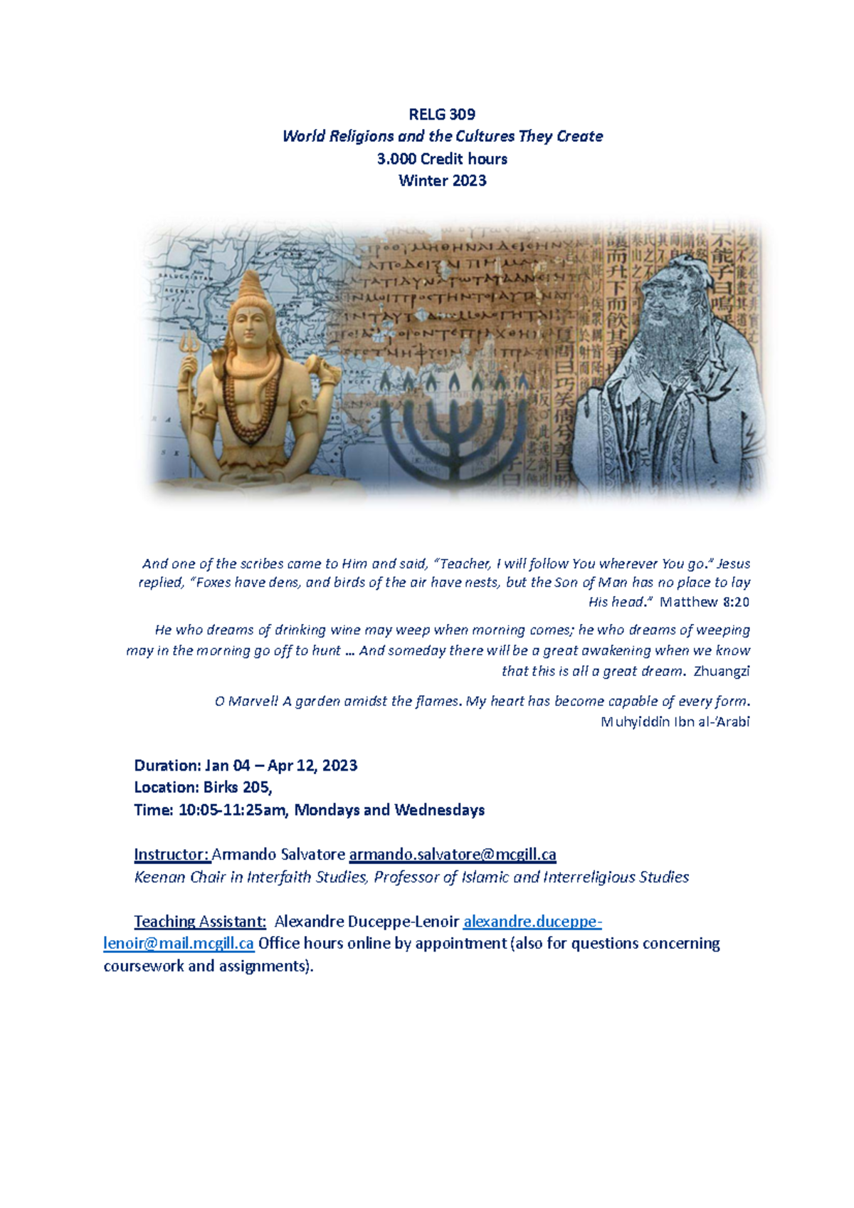 RELG 309 Syllabus: Exploring World Religions & Cultural Interactions ...