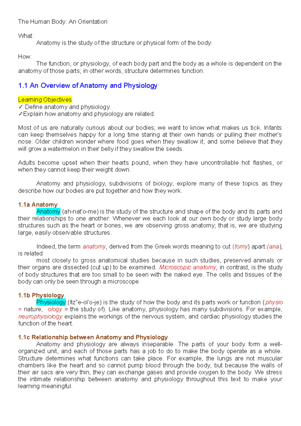 Anatomy & Physiology Overview: The Human Body - Notes - Studocu