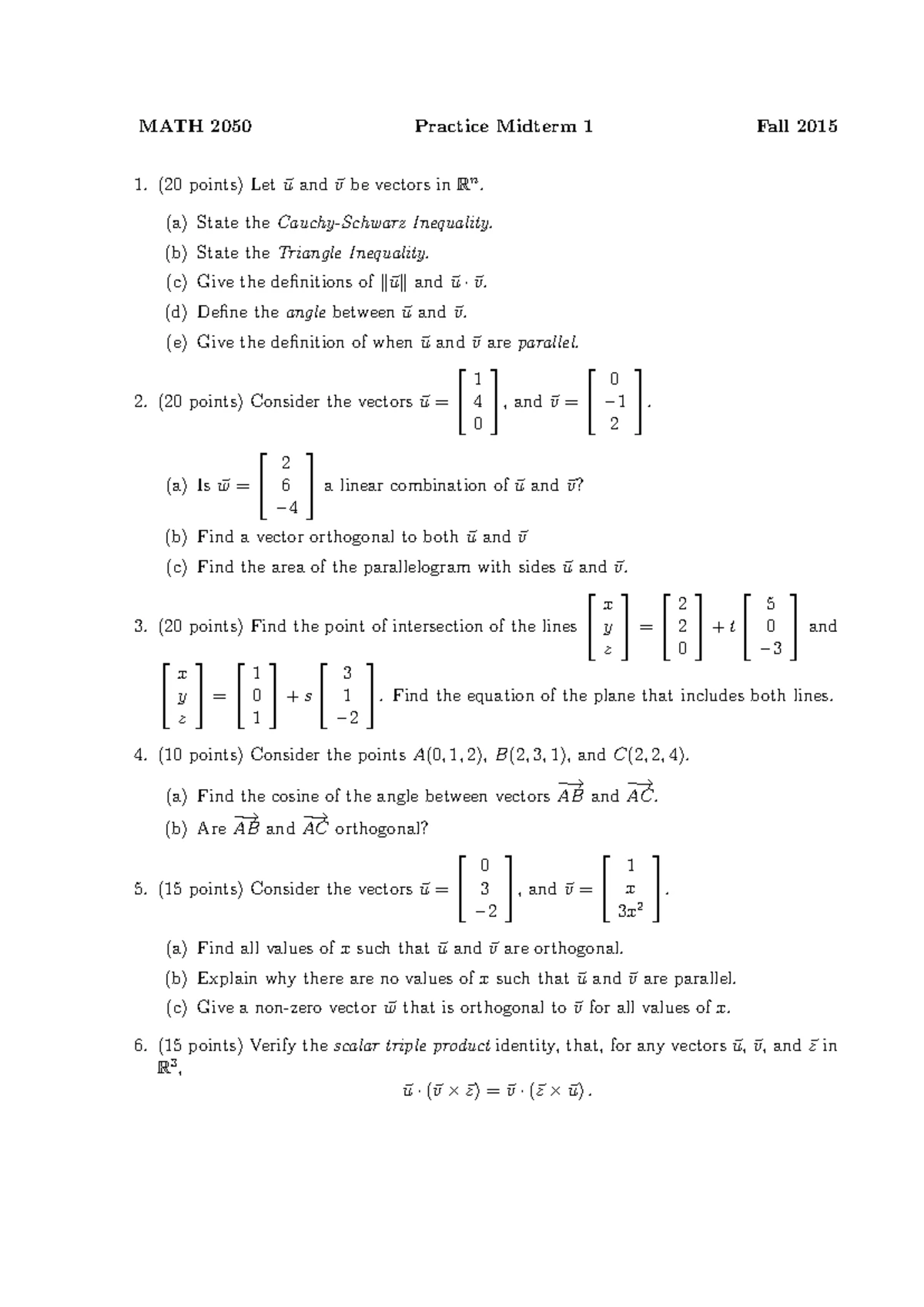 MATH 2050 Practice Midterm 1 Solutions for Winter 2025 - Studocu