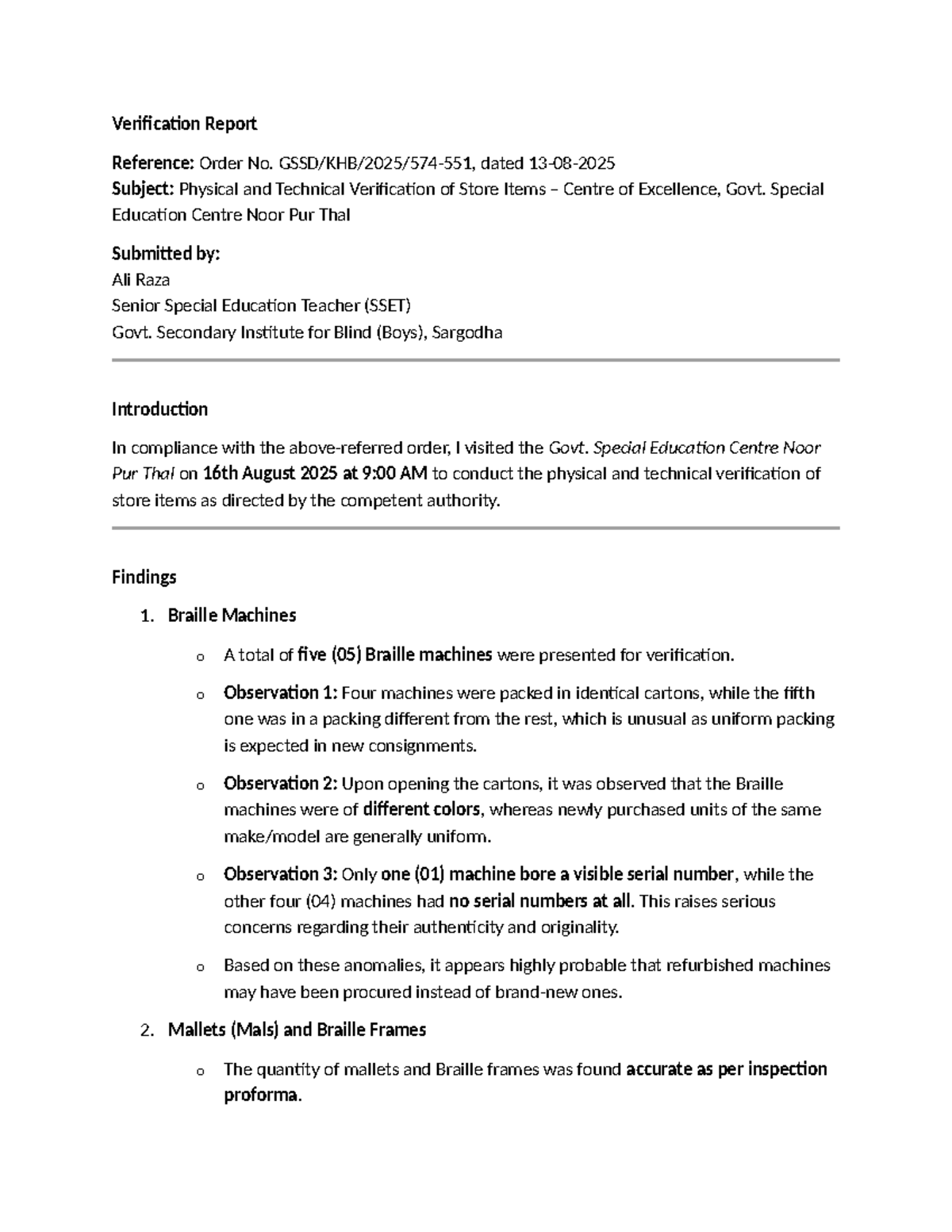 Verification Report: Physical & Technical Check of Store Items - Studocu