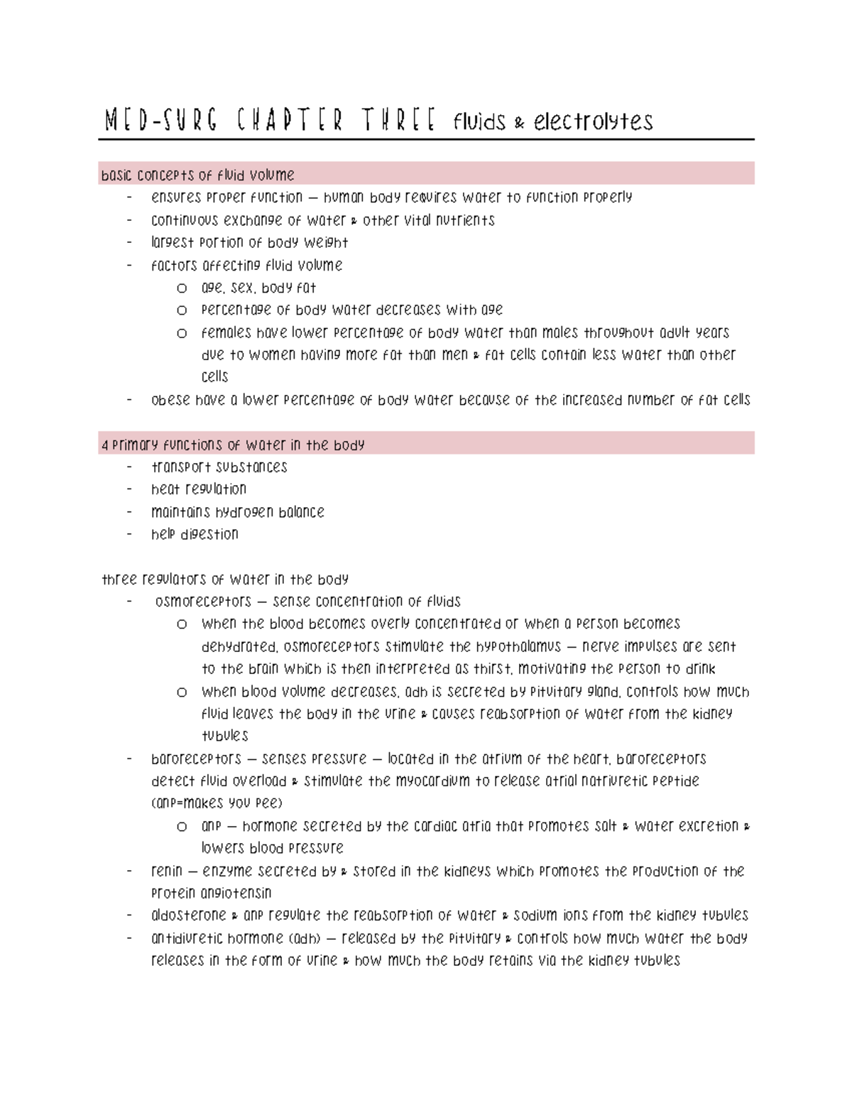 Med-Surg Chapter 3: In-Depth Analysis of Fluids and Electrolytes - Studocu