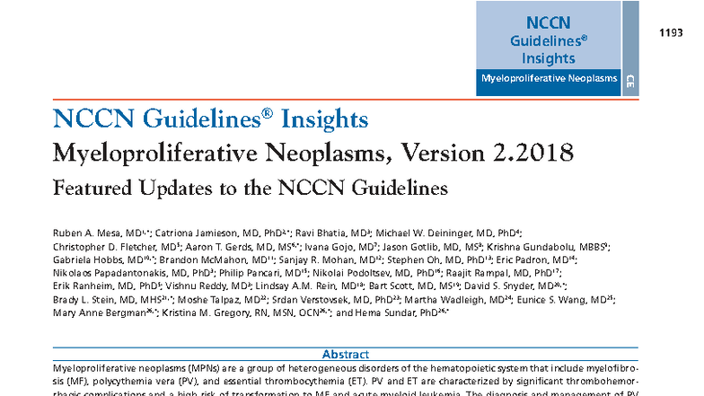 NCCN 1193 Insights CE: Myeloproliferative Neoplasms Guidelines Update ...