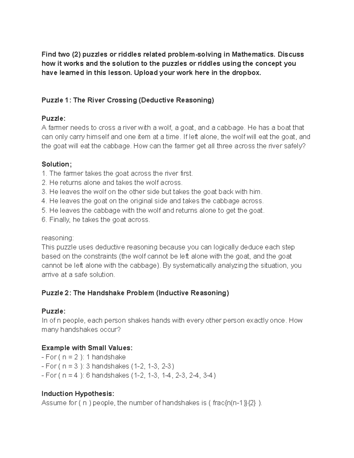 Mathematics Problem-Solving Puzzles: Inductive & Deductive Reasoning ...
