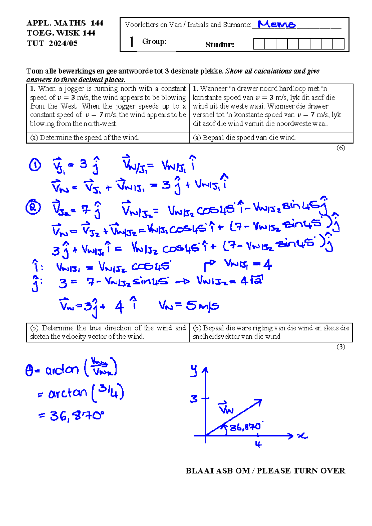APPL. MATHS 144 Tut Test 5.1 Memo - 2024/05 - Studocu