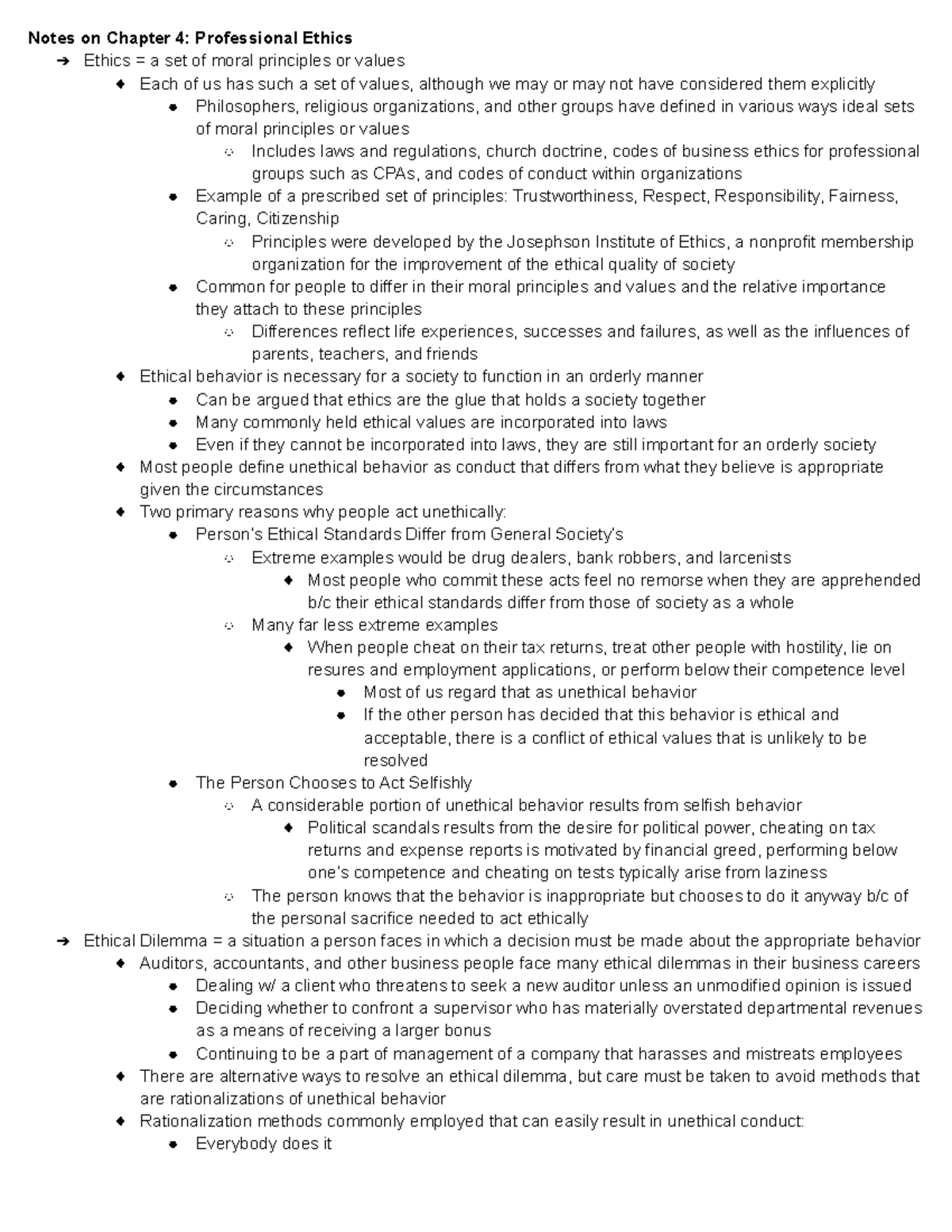 ACTY 4160 - Summary of Chapter 4: Professional Ethics Insights - Studocu