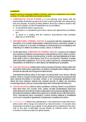 Lea 2 Comparative Models In Policing Lea 2 Comparative Models In