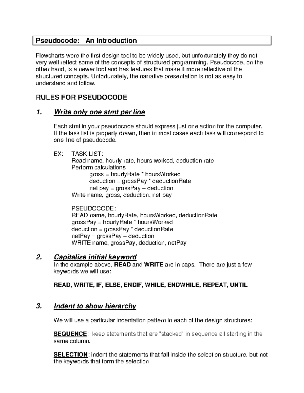 Pseudocode Basics - Pseudocode: An Introduction Flowcharts were the ...