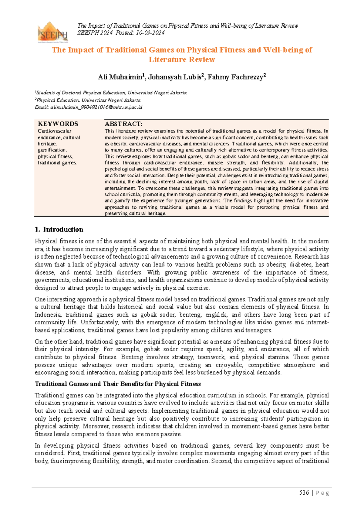 The Impact of Traditional Games on Physical Fitness: A Literature ...