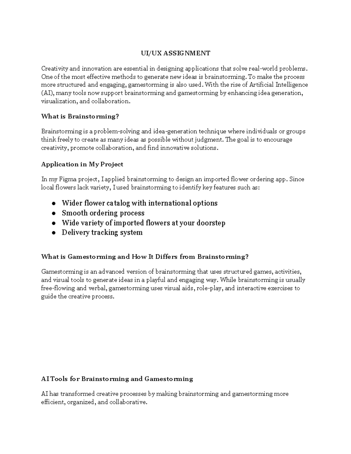 UI/UX Assignment: Brainstorming & Gamestorming Techniques - Studocu