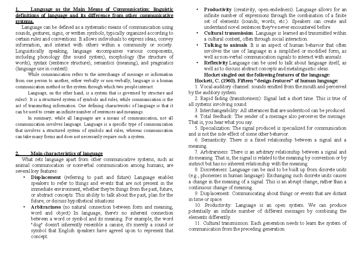 Linguistic Definitions of Language: Key Features & Characteristics ...