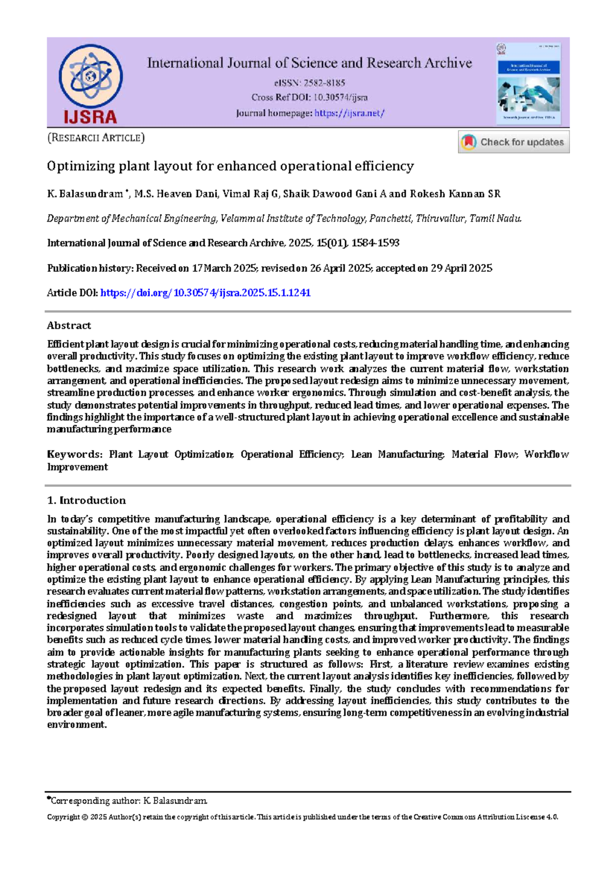Optimizing Plant Layout for Operational Efficiency: A Study (ME-2025 ...