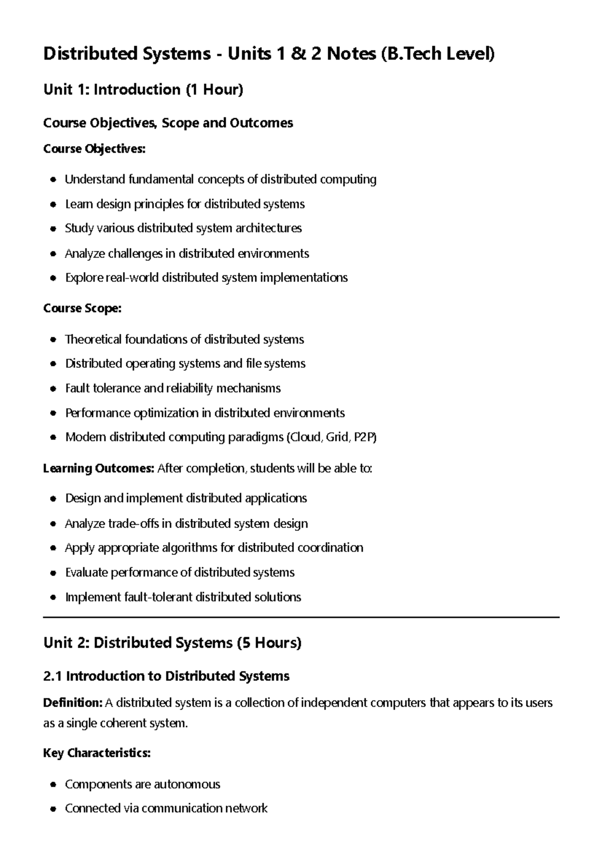 Distributed Systems - Units 1 & 2 Notes (B.Tech Level) - Studocu