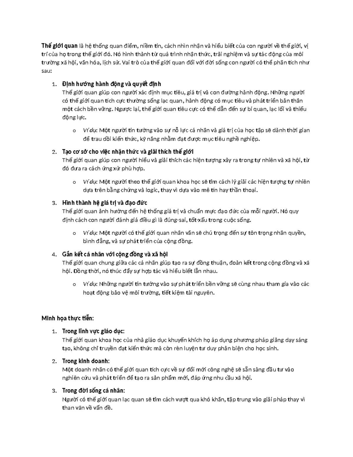 Vai trò của Thế Giới Quan trong Đời Sống - Tài Liệu Học Tập - Studocu
