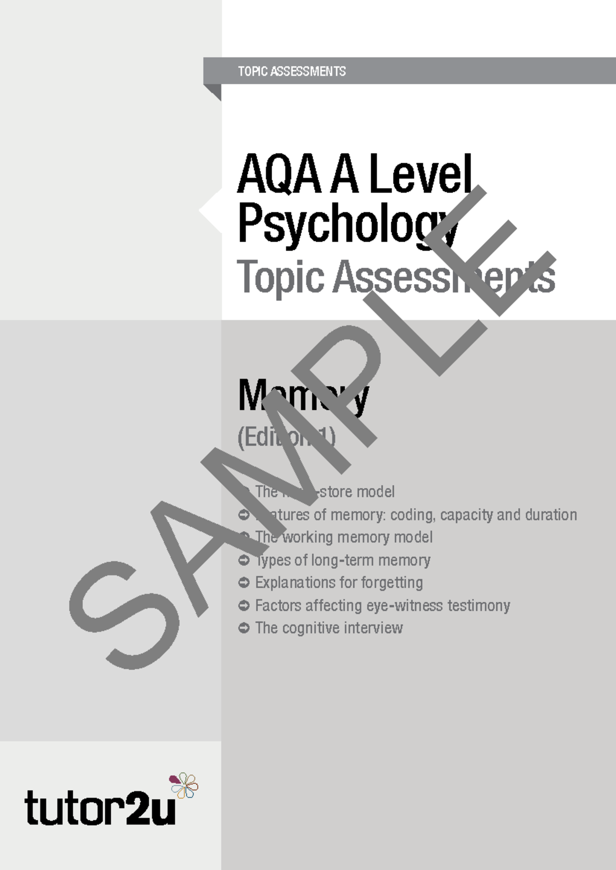 AQA A Level Psychology Memory Topic Test Sample Questions and Answers ...