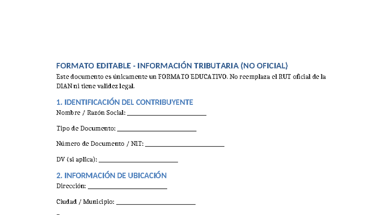 Formato rut editable no oficial - FORMATO EDITABLE - INFORMACIÓN ...