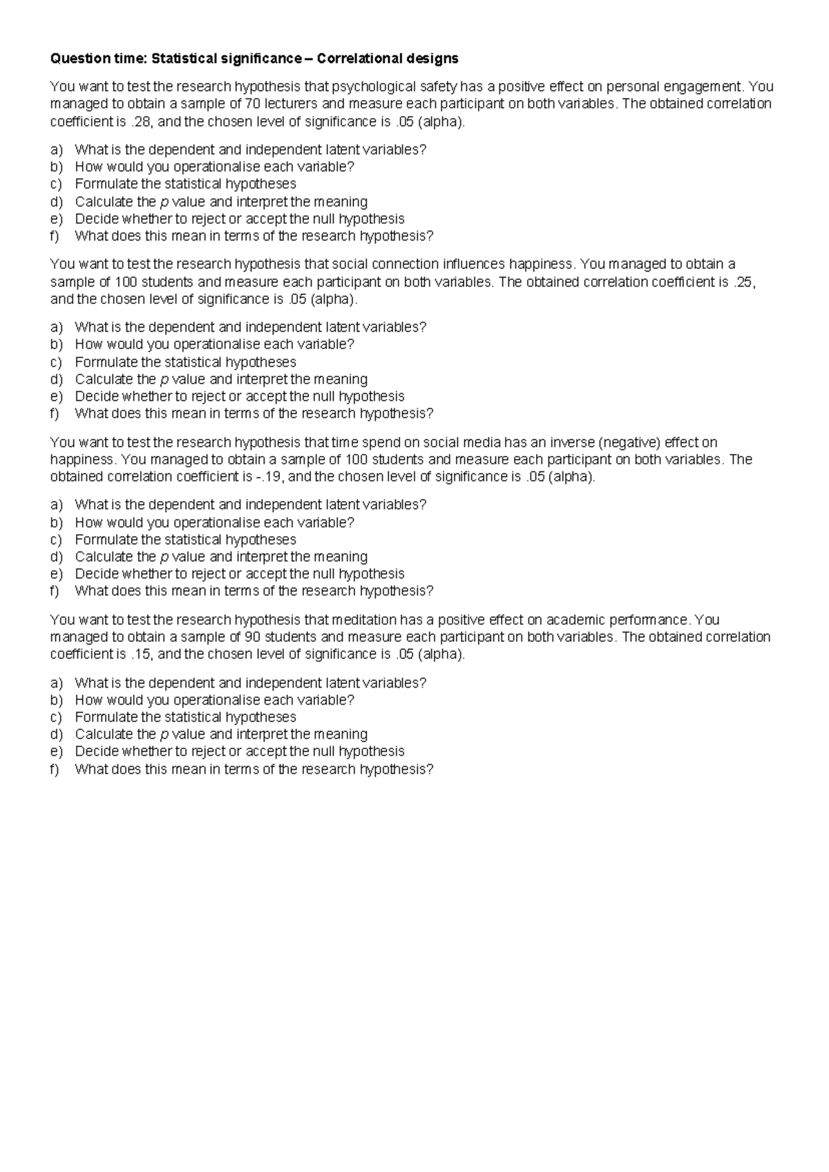 Statistical Significance Questions: ENG - Correlational Designs ...