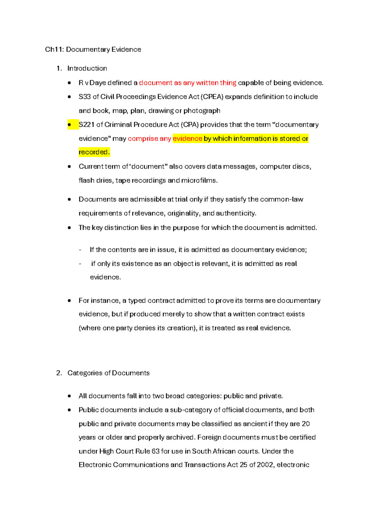 JJEV300 Test 2: Scope Notes on Documentary and Real Evidence - Studocu