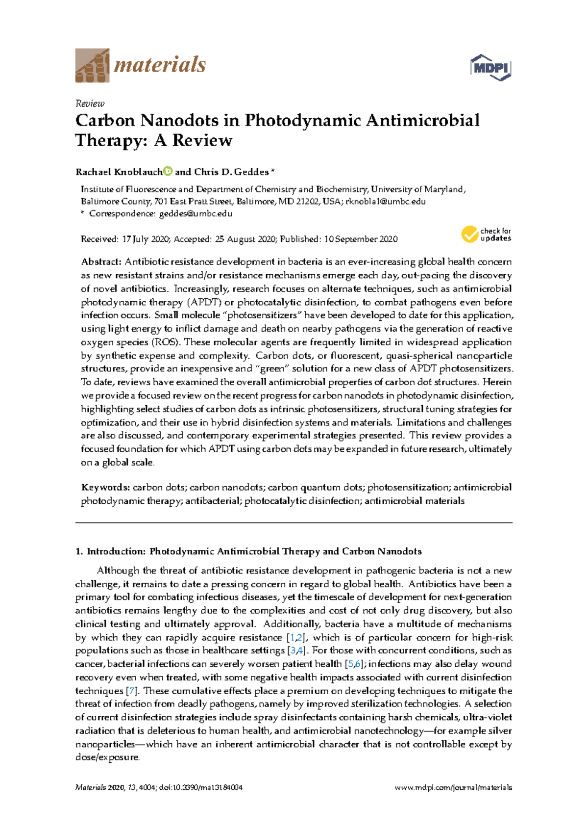 Review on Carbon Nanodots in Photodynamic Antimicrobial Therapy (MAT 13 ...