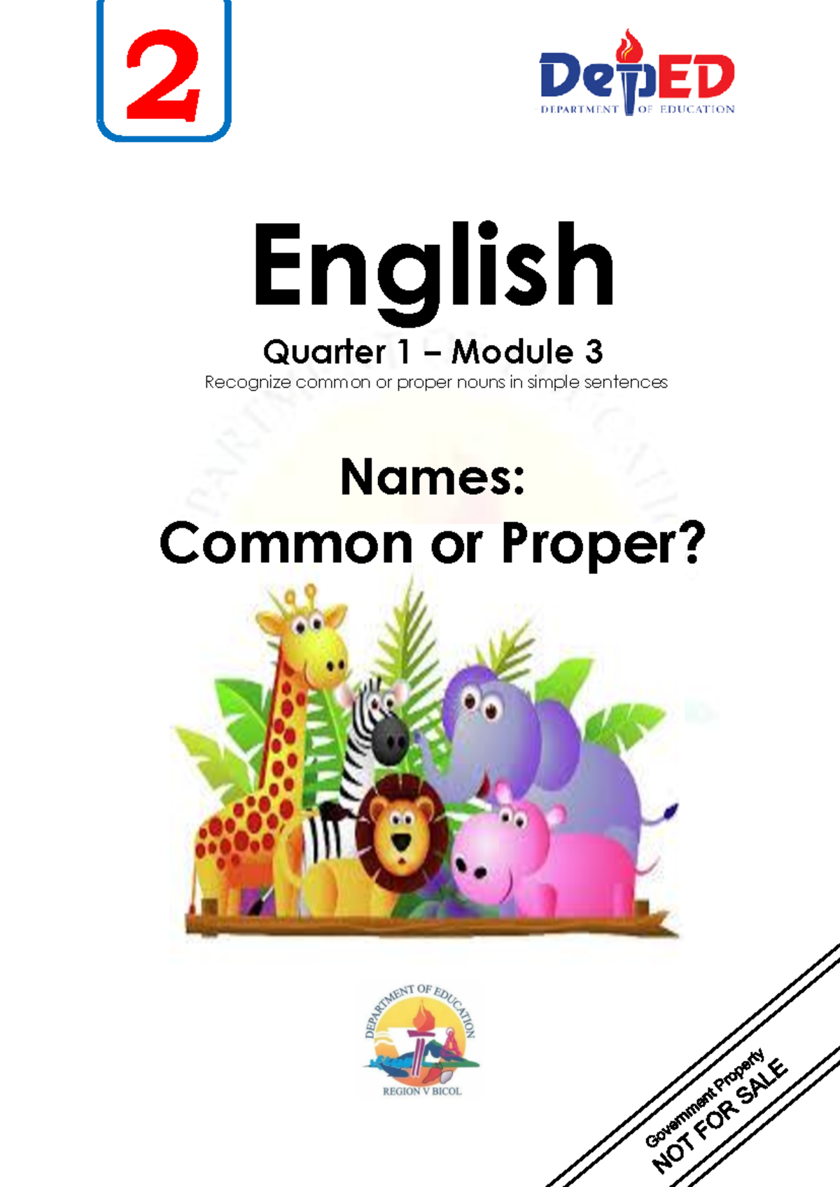 EN2 Q1 Module 3: Common vs. Proper Nouns in Sentences - Studocu