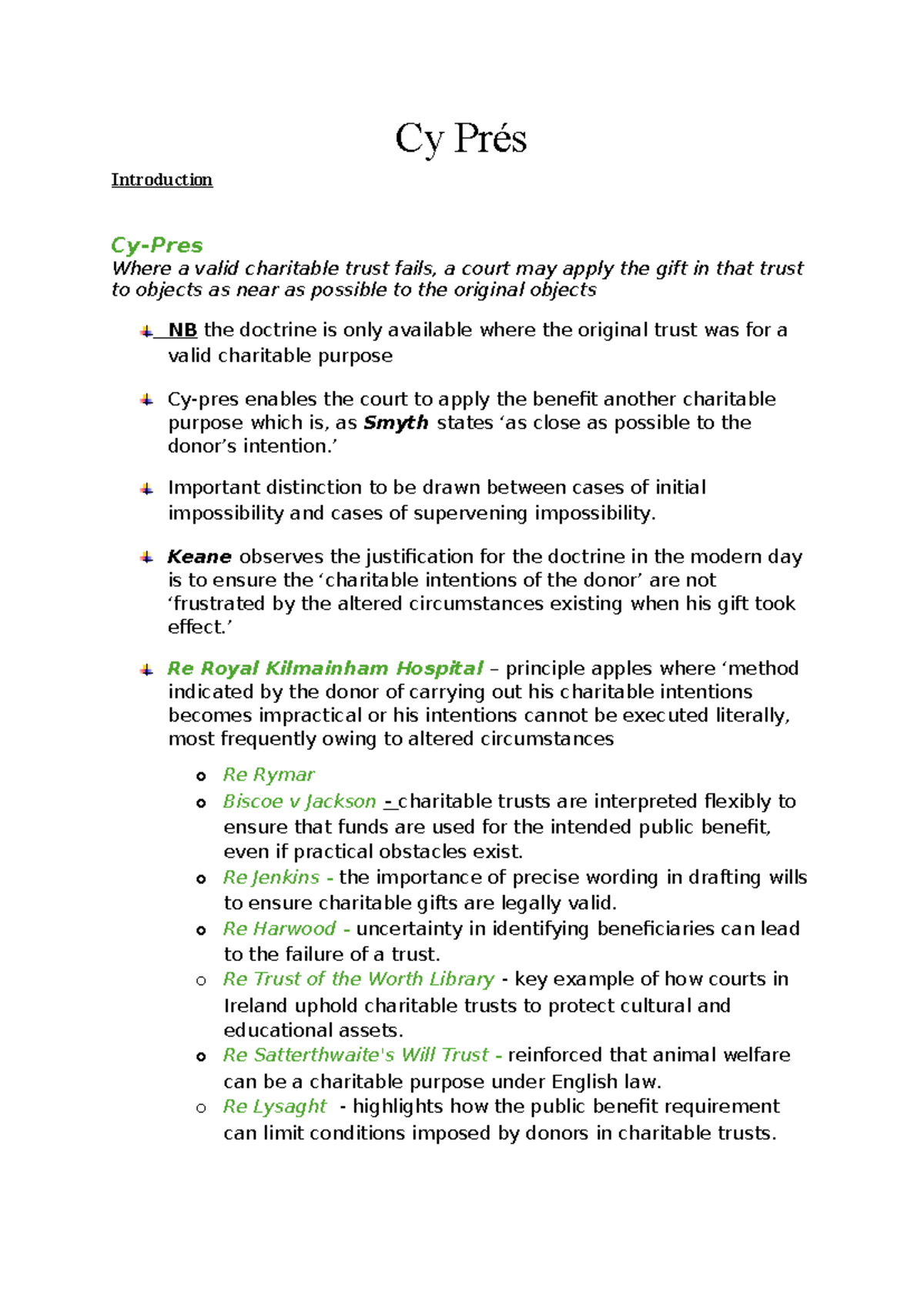 Cy-Près Doctrine Condensed Notes: Analyzing Charitable Intentions - Studocu