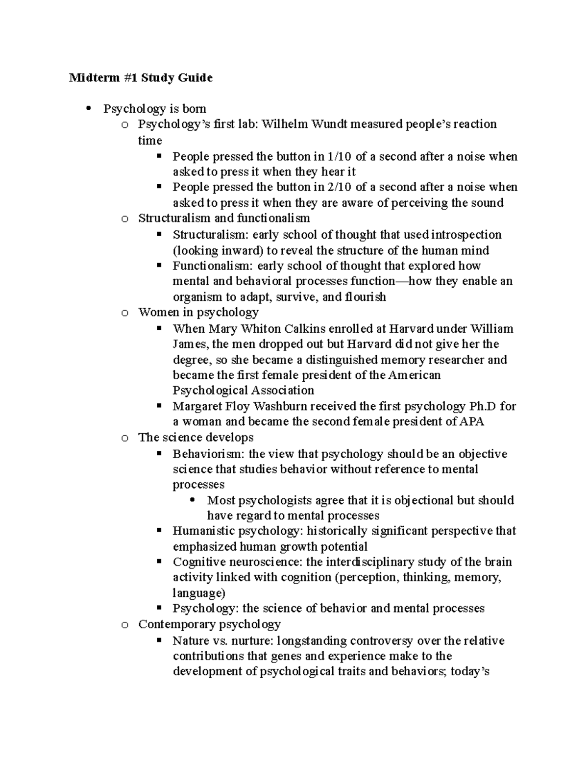 PSY 101 Midterm #1 Study Guide: Key Concepts in Psychology - Studocu