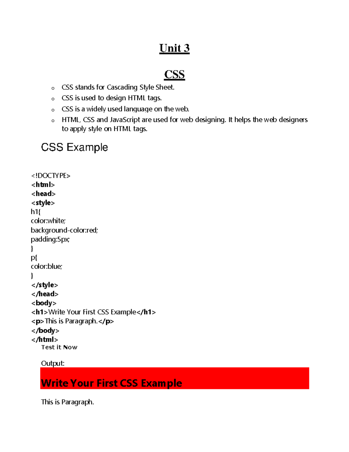 CSS Basics and Examples - Unit 3 Study Guide for Exam 2023 - Studocu