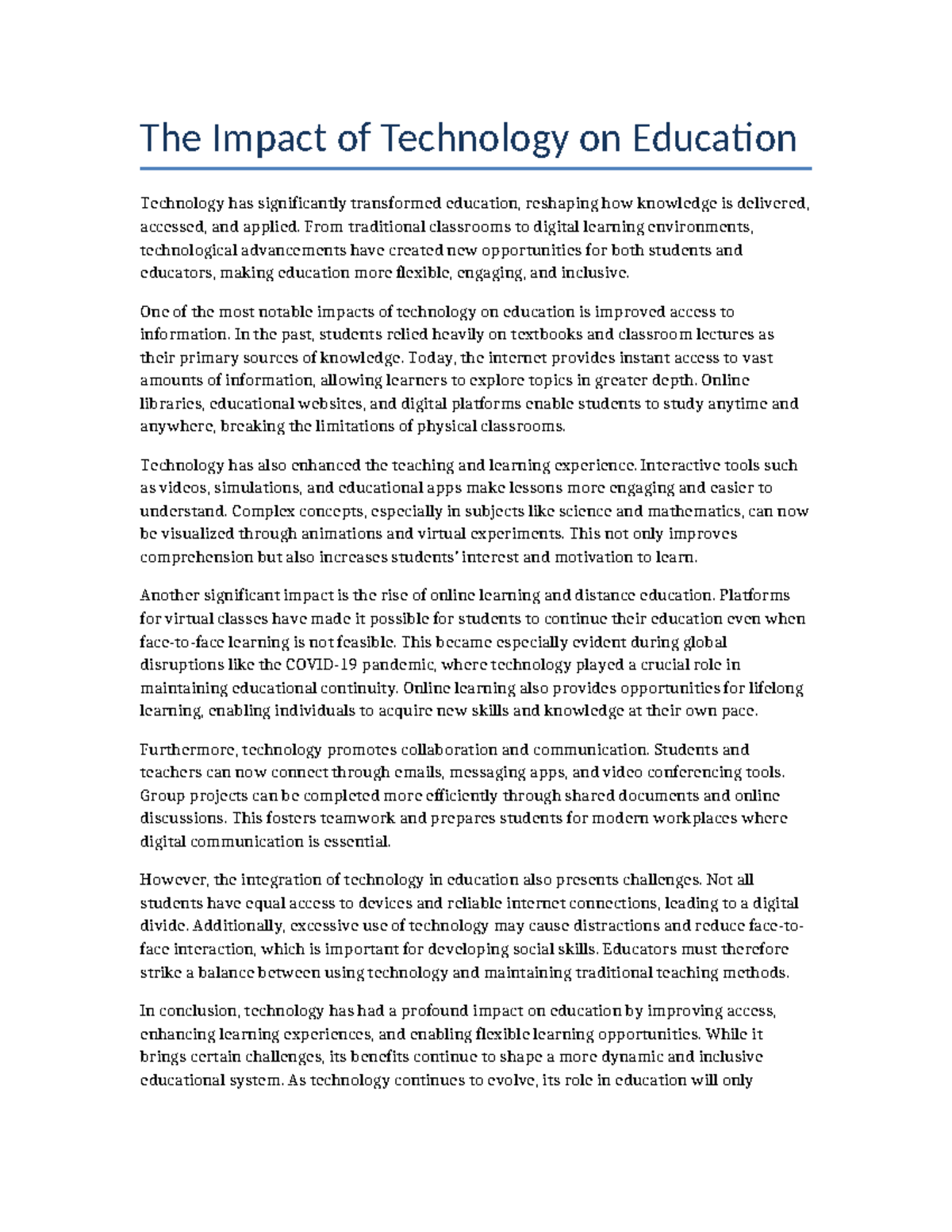 The Impact of Technology on Education: A Comprehensive Overview - Studocu