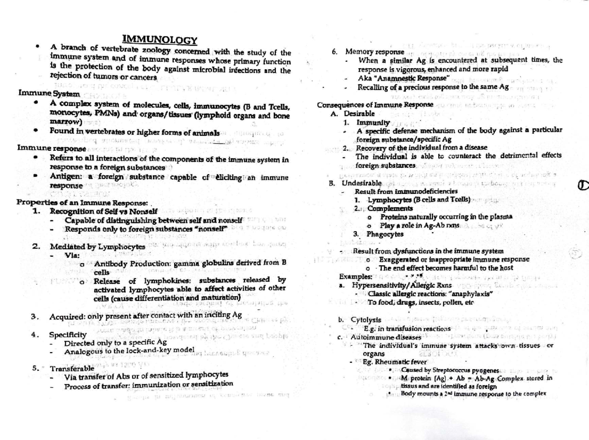 IS Milan - Immunology Lecture Notes on Immune Responses and Mechanisms ...