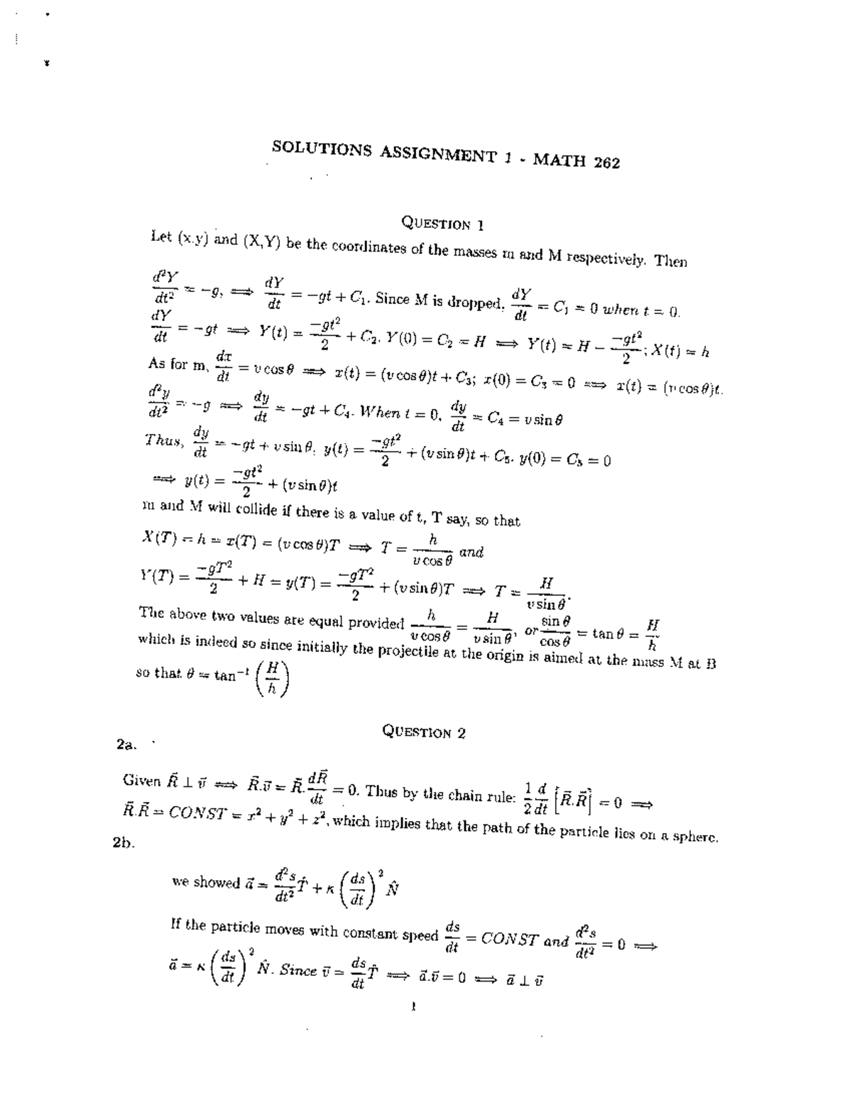 Math 262 Solutions Assignment 1: Detailed Answers to Questions 1-15 ...