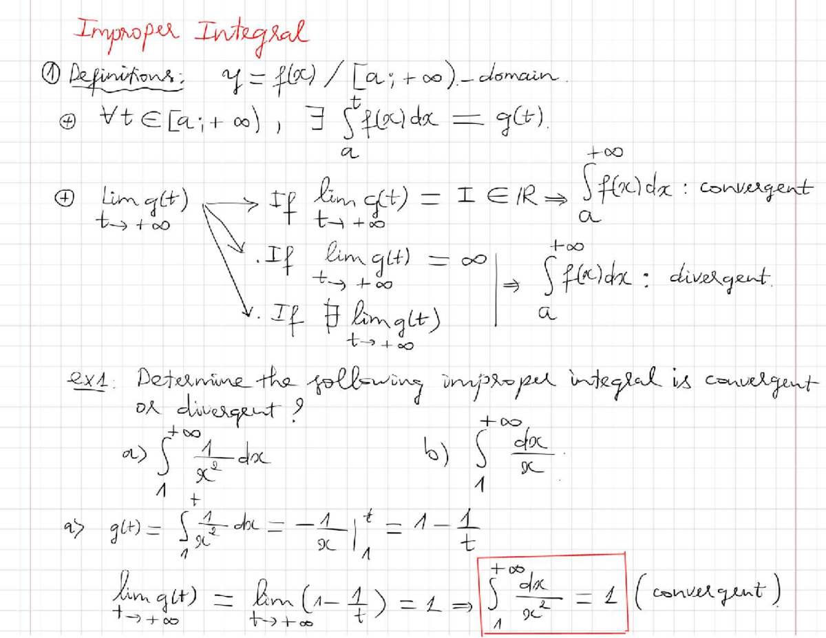 Improper Integrals: Definitions and Convergence Analysis (Math 101 ...