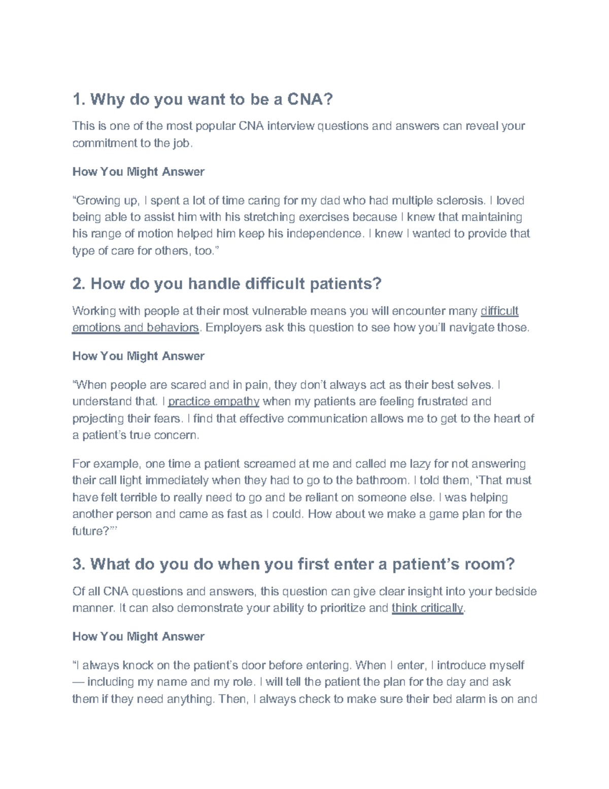 CNA Interview Prep: Key Questions & Effective Response Strategies - Studocu