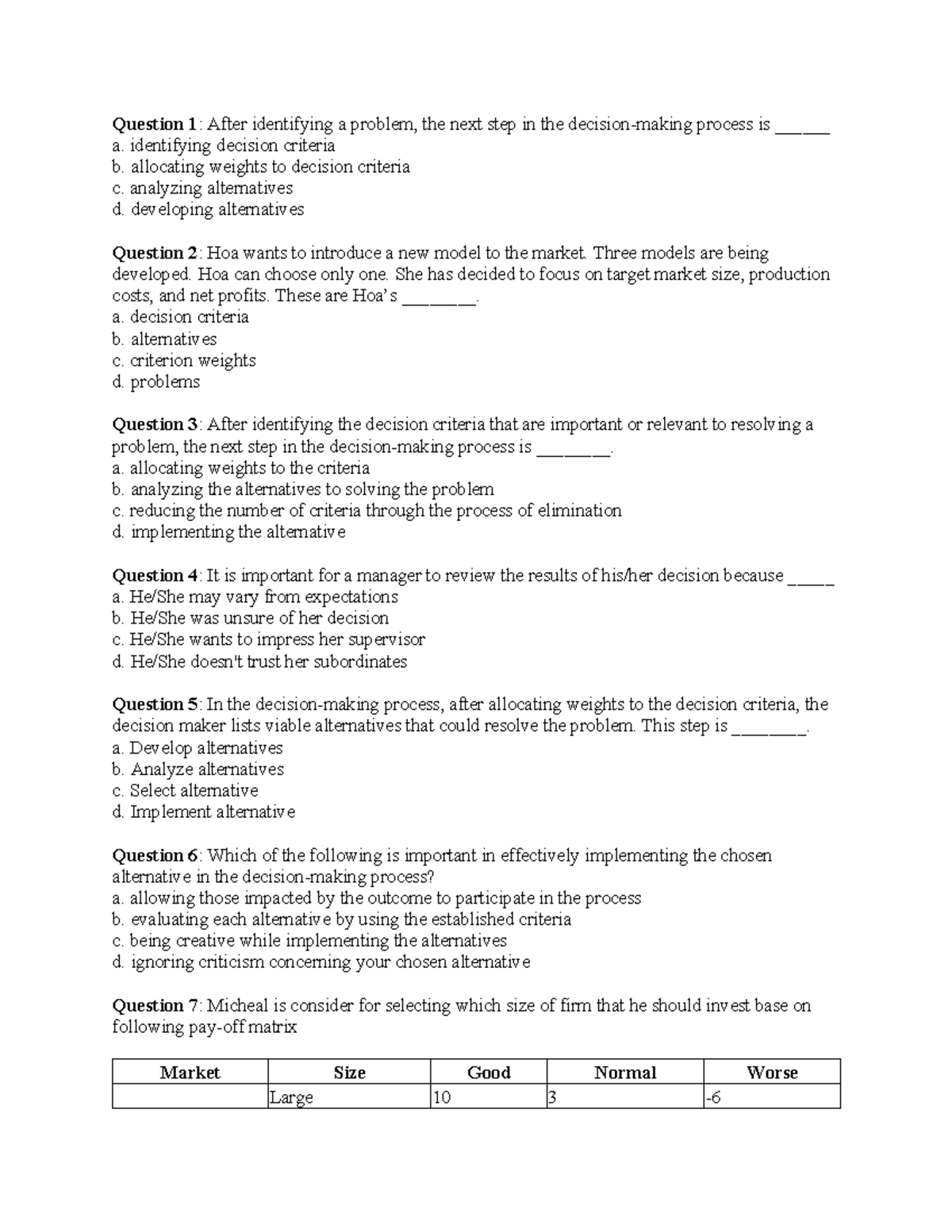 Quiz 2 - Decision Making Process Notes (Course Code: DM101) - Studocu