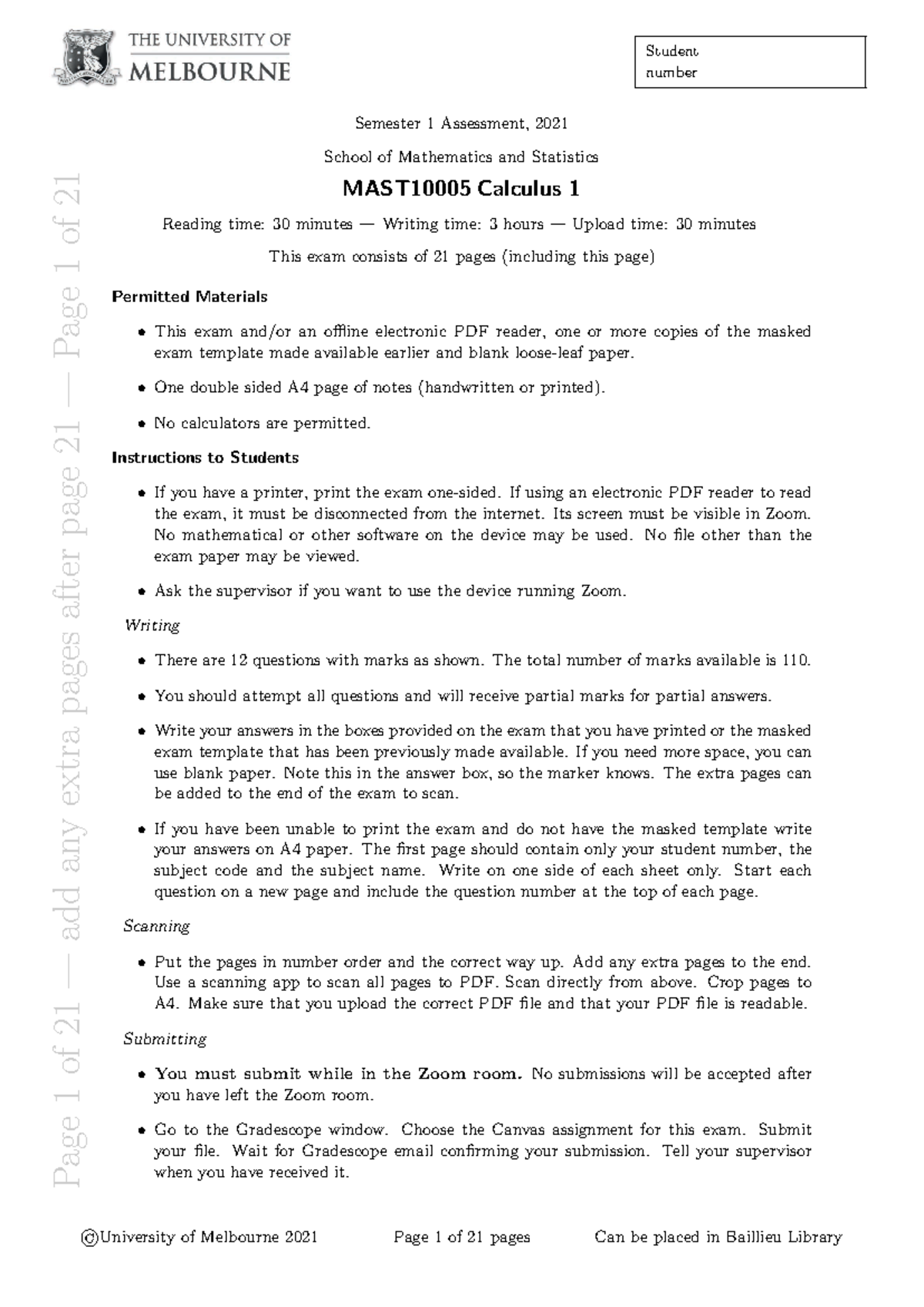 Exam 2021 S1 - Calculus 1 Exam 2021 Semester 1 - Page 1 of 21 — add any ...