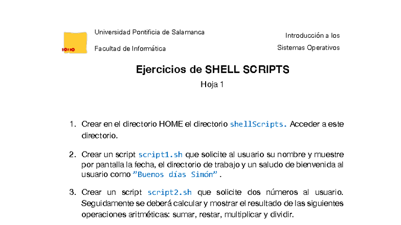 Ejercicios de SHELL SCRIPTS - Introducción a los Sistemas Operativos ...