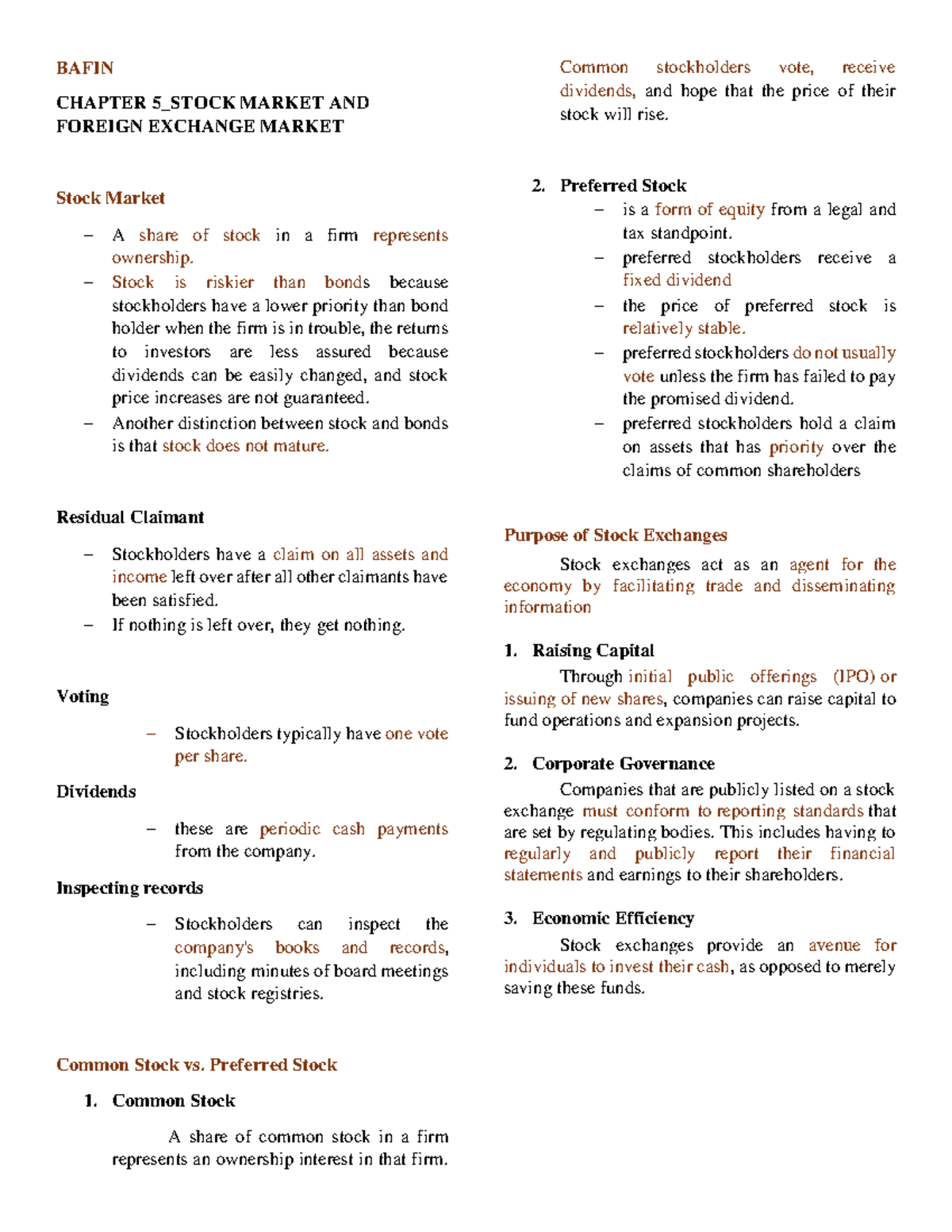 Chapter 5: Stock Market & Foreign Exchange Insights - BAFIN - Studocu