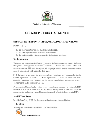 CIT 2204: Web Development II - JavaScript and HTML Practical Exam ...
