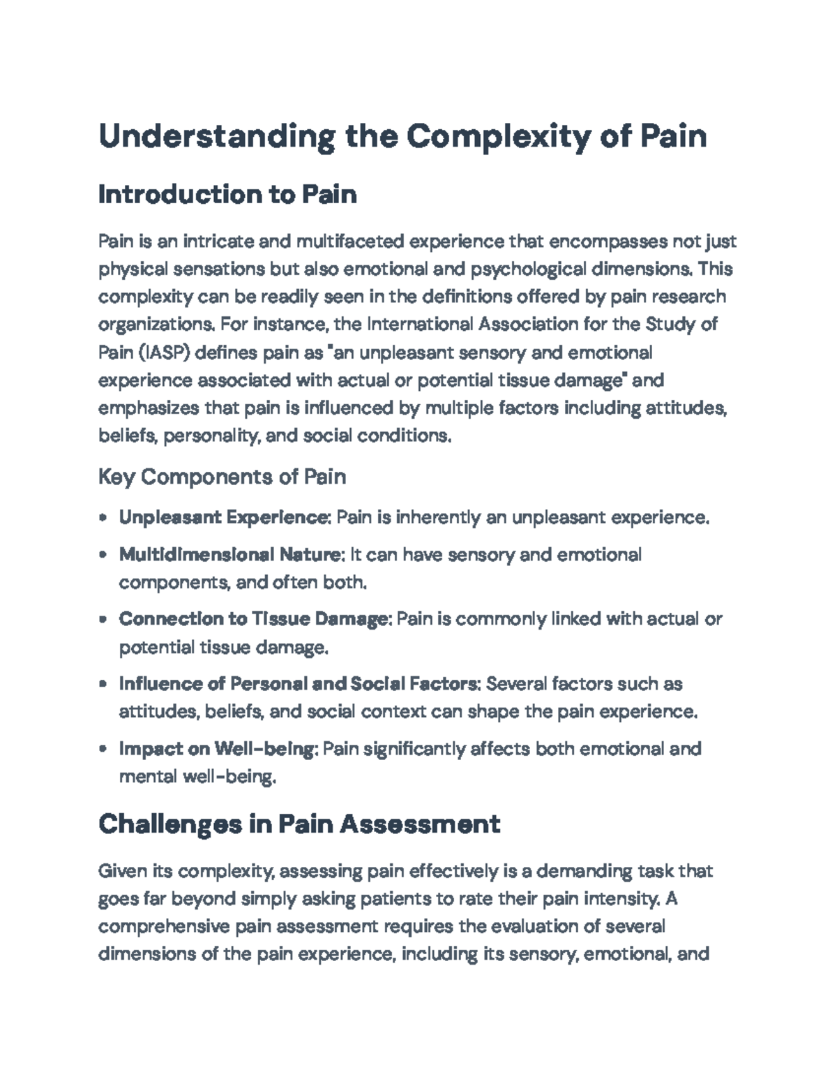 Understanding the Complexity of Pain: Dimensions and Assessment ...