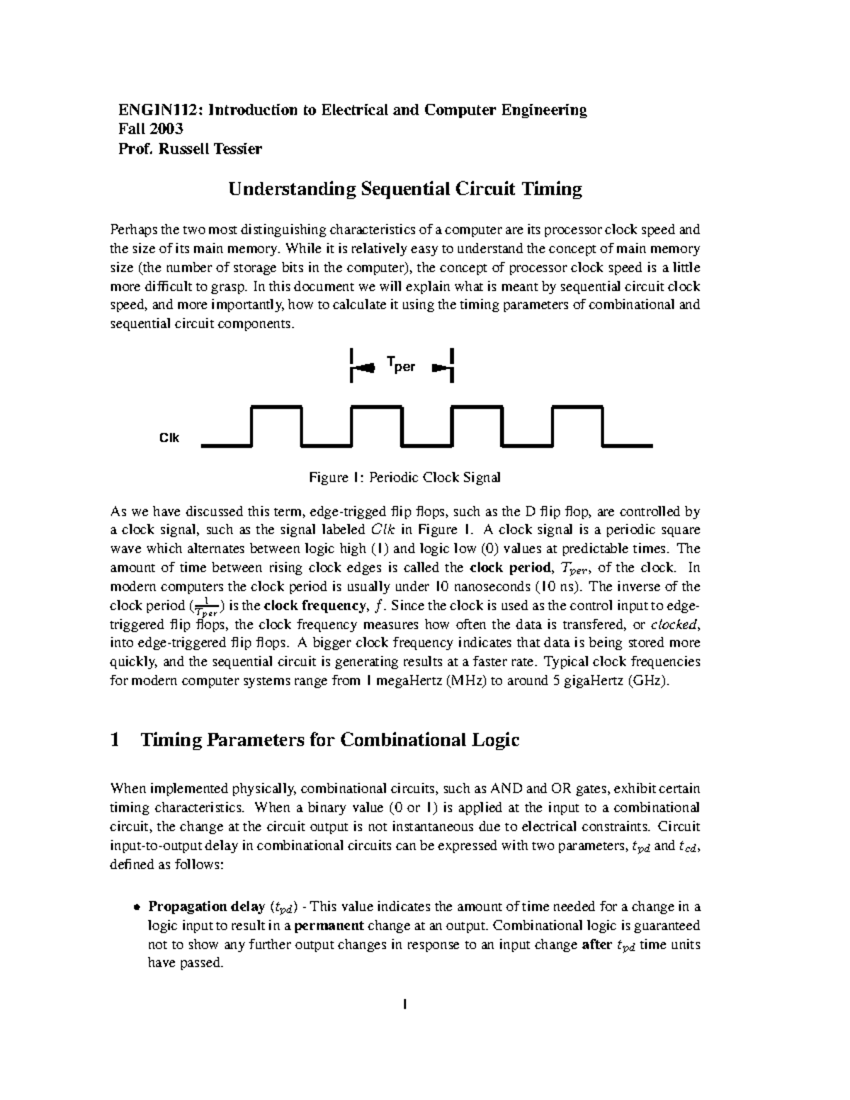ENGIN112: Timing Analysis of Sequential Circuits - Fall 2003 Notes ...