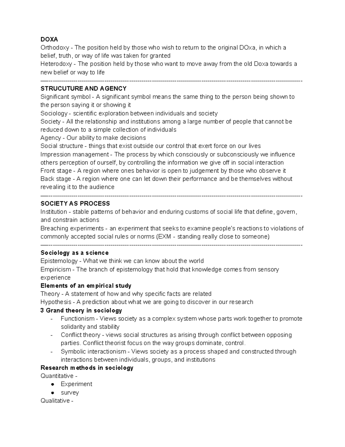 Sociology Review Notes: Key Concepts & Theoretical Frameworks (SOC101 ...