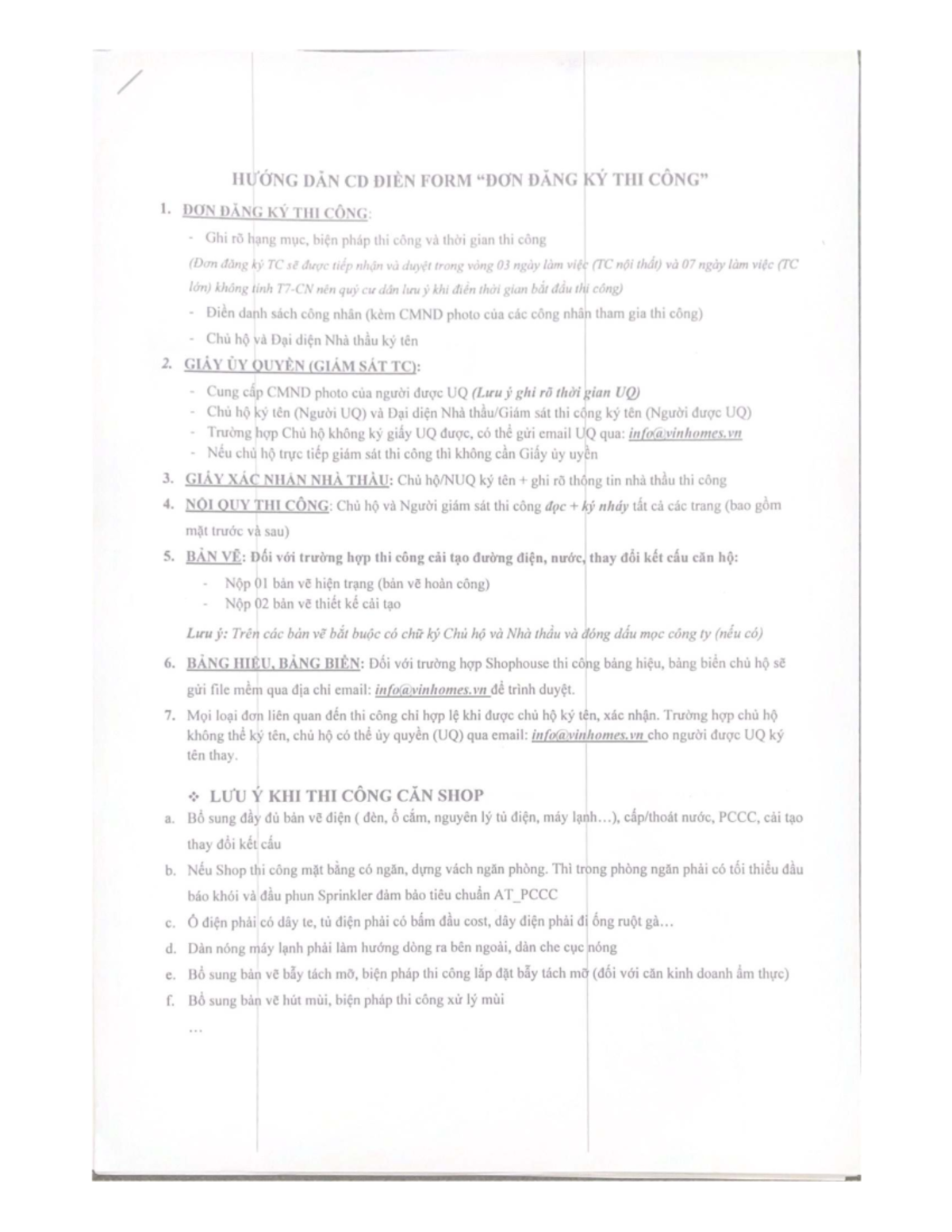 HƯỚNG DẪN ĐIỀN FORM ĐĂNG KÝ THI CÔNG TẠI VINHOMES GRAND PARK - Studocu