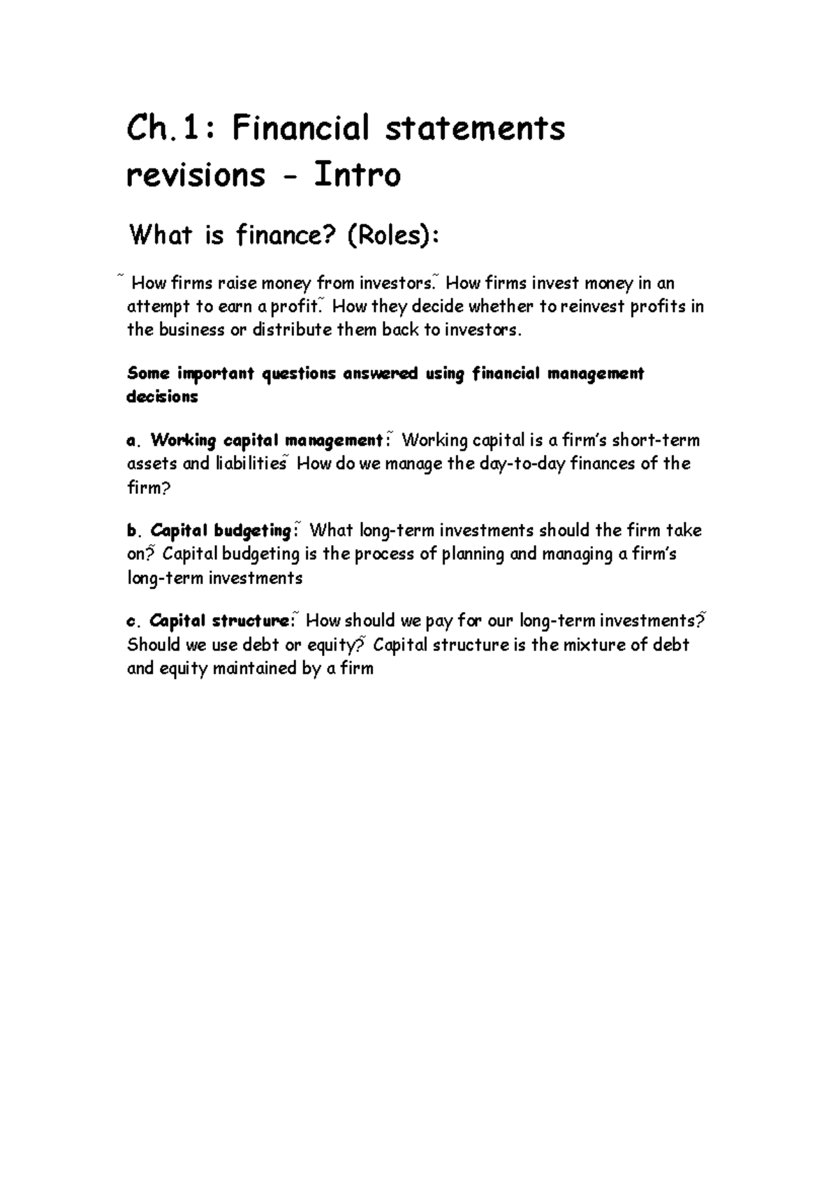 FIN 101: Financial Management & Control Systems - Lecture 1 Notes - Studocu
