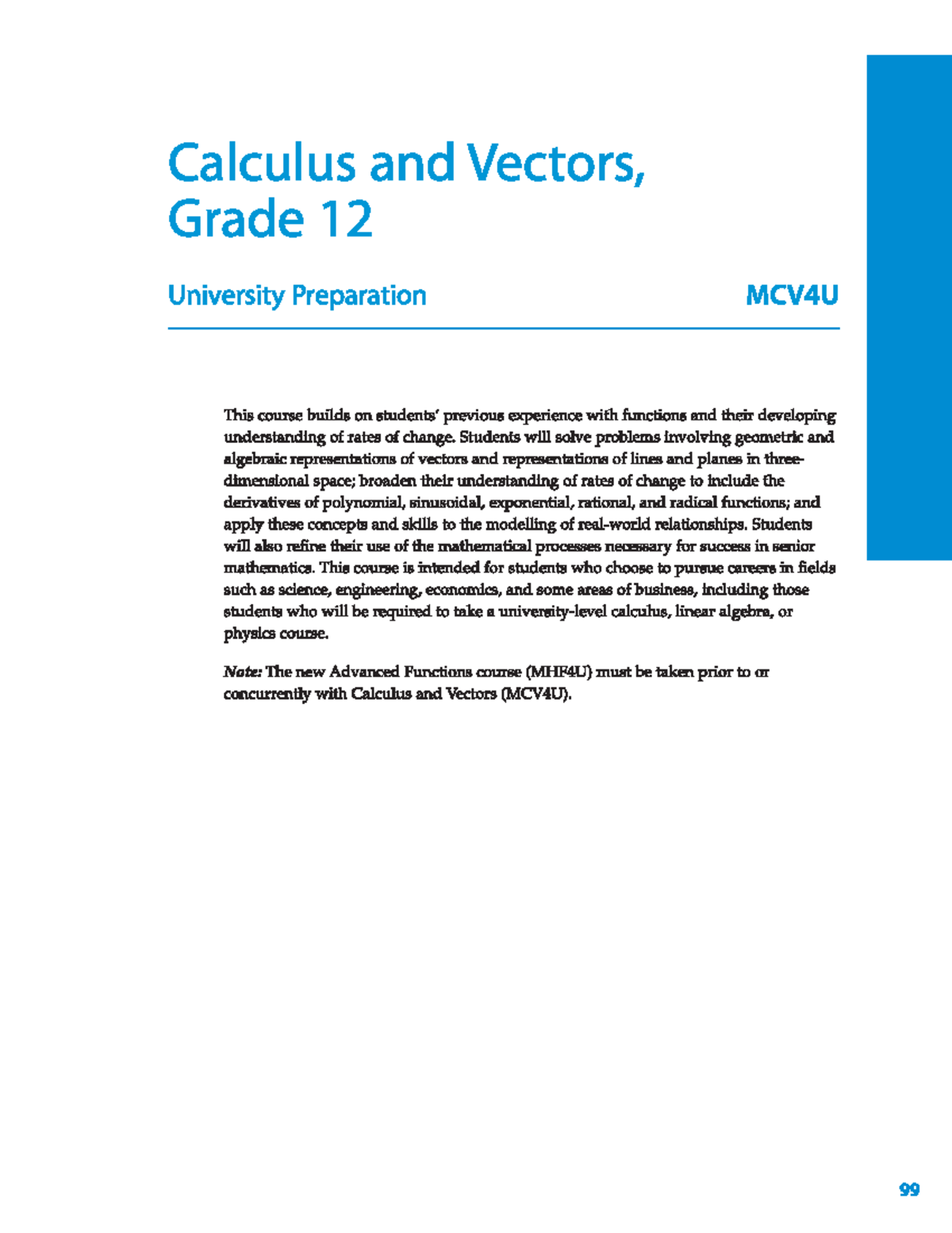 MCV4U syllabus - Calculus and Vectors, Grade 12 University Preparation ...