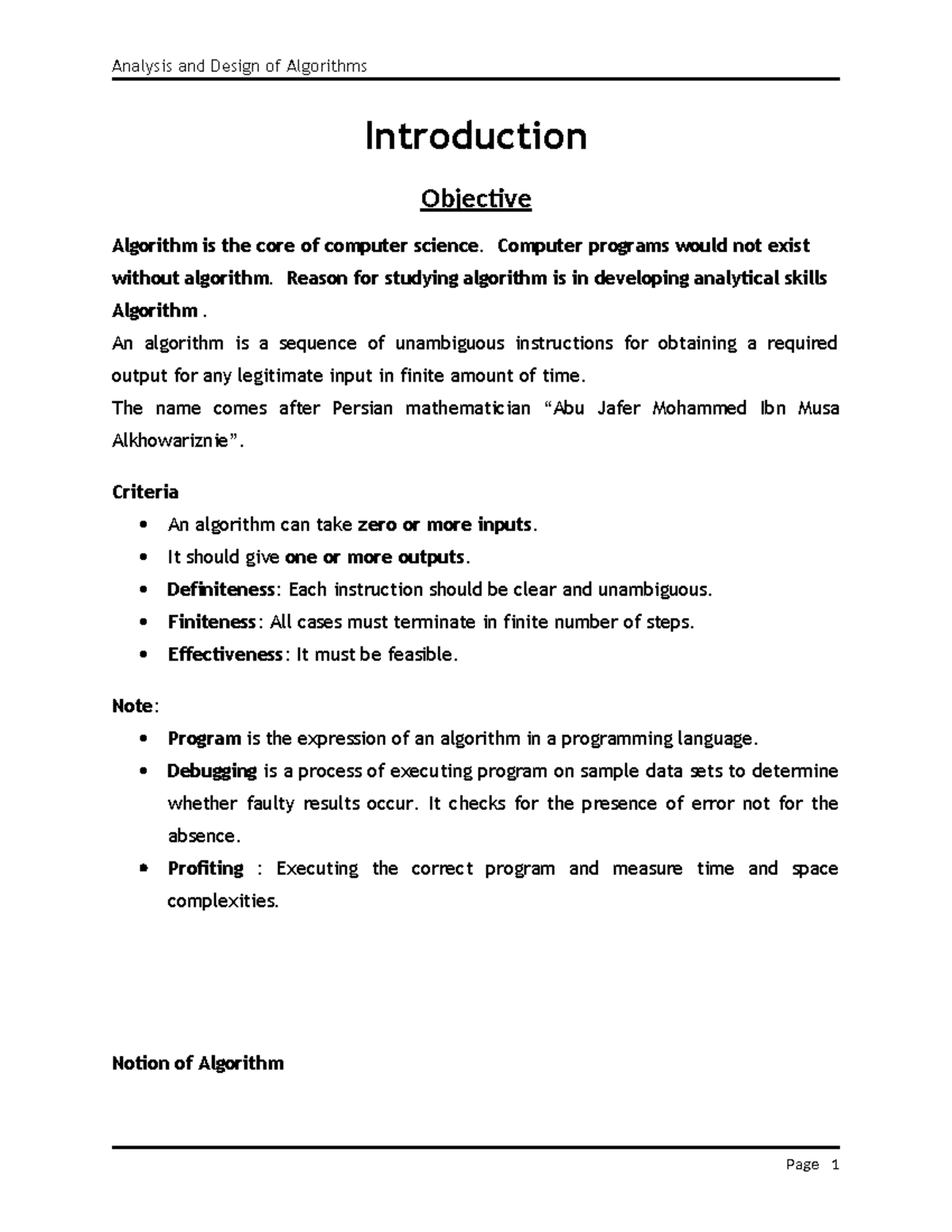 Analysis and Design of Algorithms (ADA): Key Concepts and Properties ...