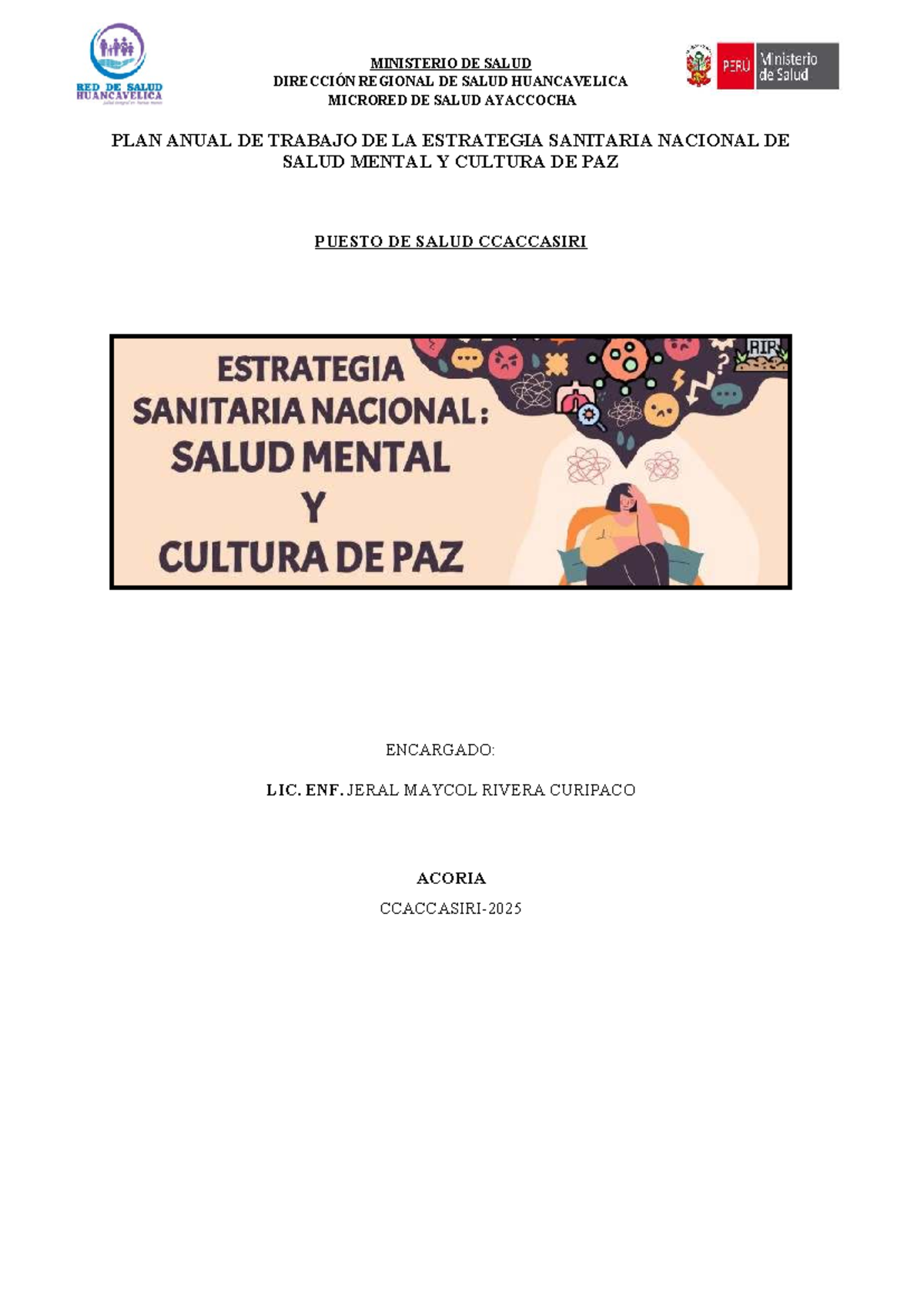 PLAN ANUAL DE SALUD MENTAL Y DISCAPACIDAD - CCACCASIRI - Studocu