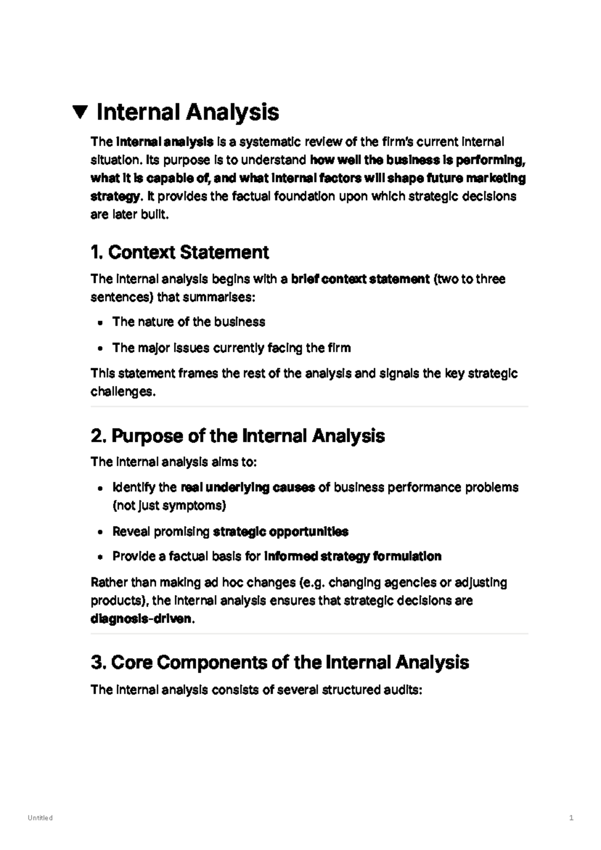 Internal Analysis for Marketing Strategy Development (MKT 101) - Studocu
