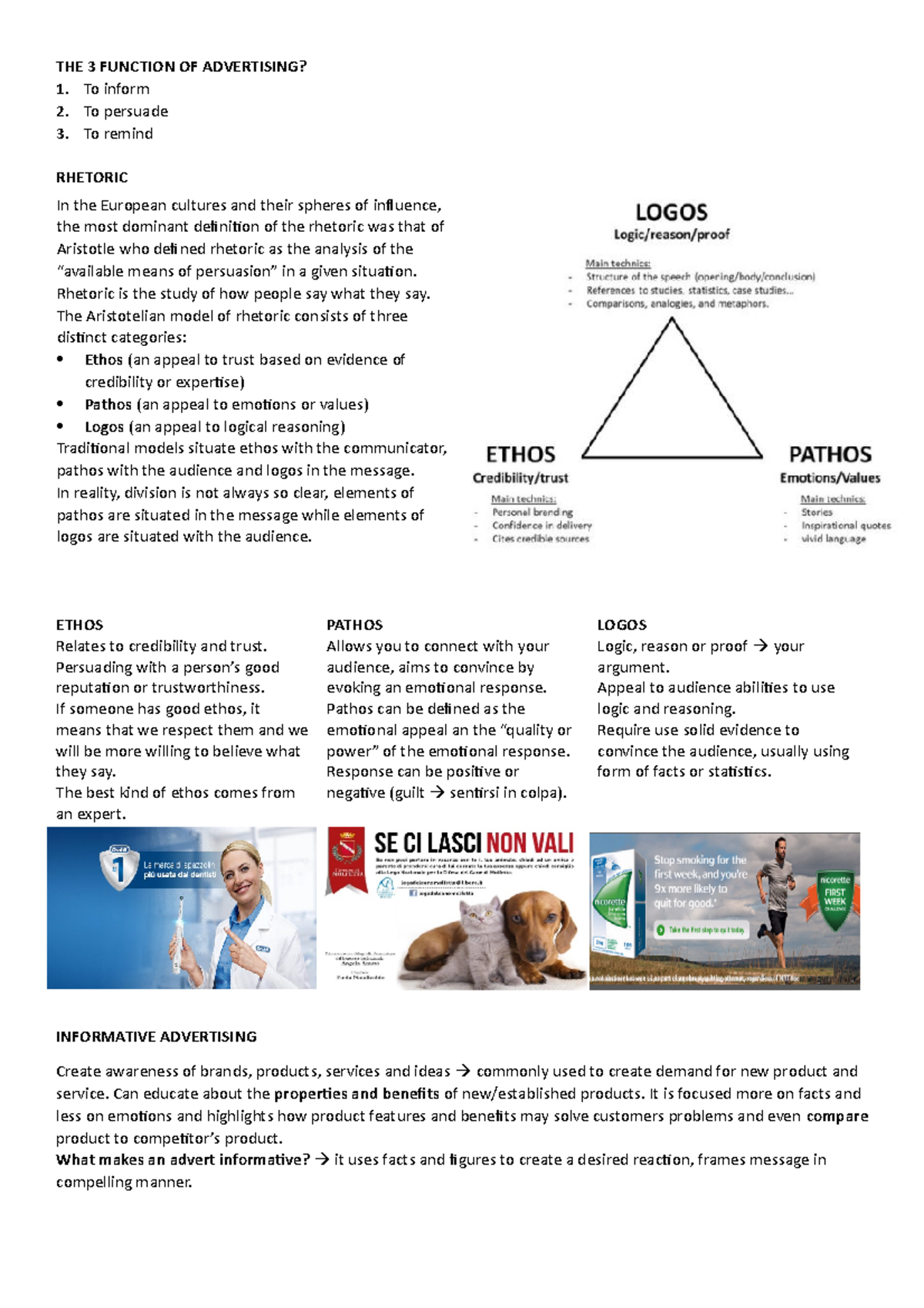 Inglese - Advertising Functions and Rhetorical Strategies - Studocu