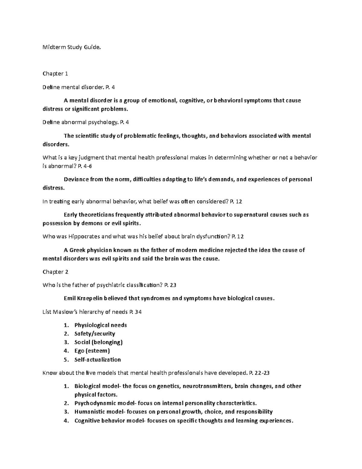 PSY 101 Midterm Study Guide: Key Concepts in Abnormal Psychology - Studocu